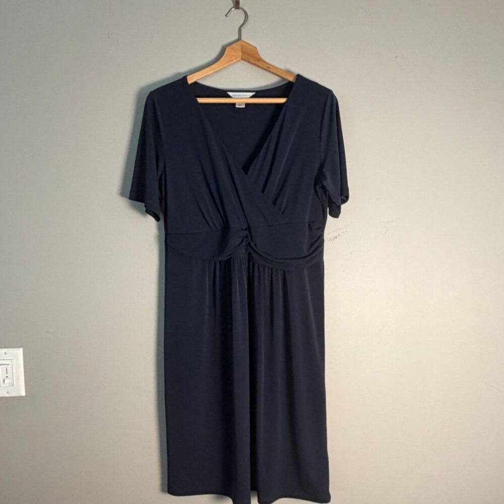 Christopher & Banks Navy Faux Wrap Dress M Twist Front Short Sleeve Jersey